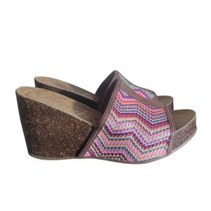Blowfish Malibu Colorful Cork Wedge Slide Sandals Women's Size 8 Beach Resort